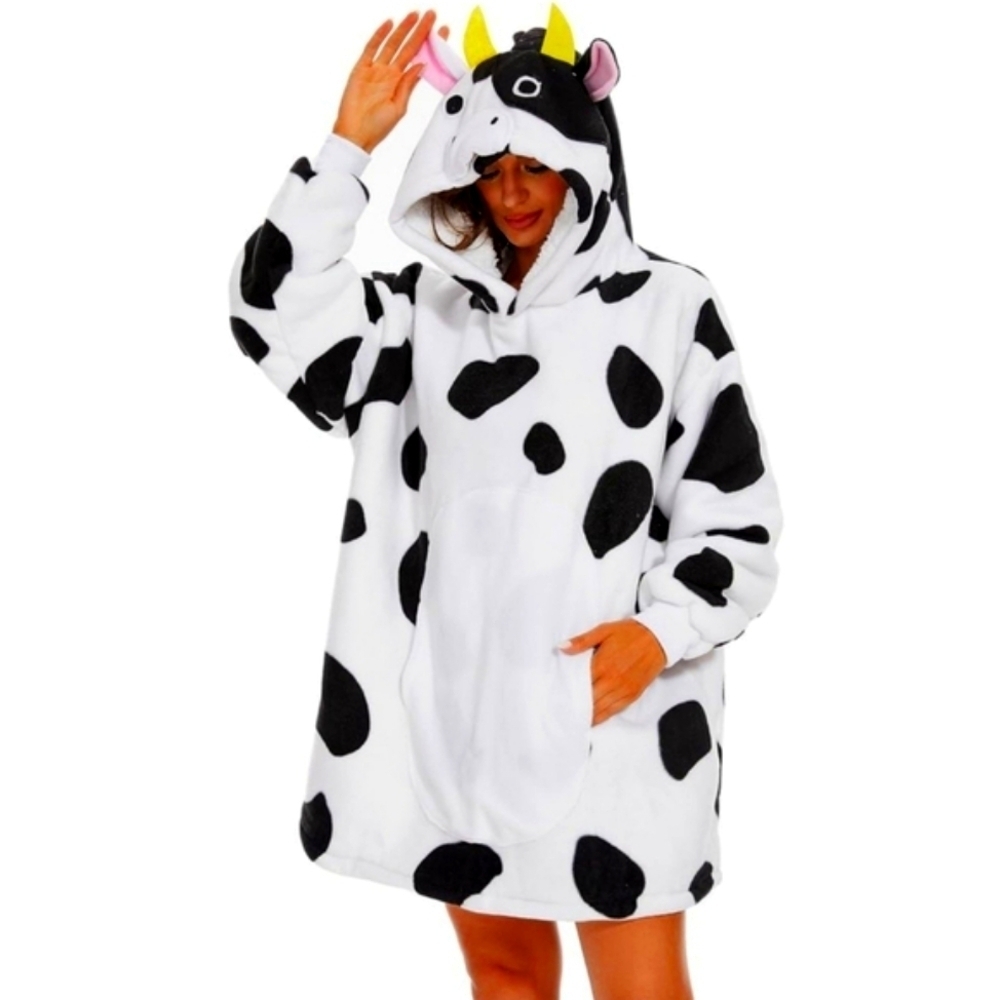 Cow Blanket Hoodie Oversized Sherpa.